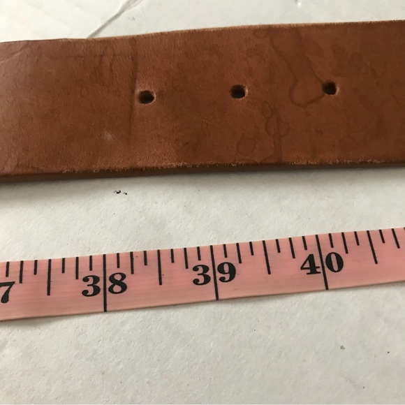 RENZA Italian Luxury Belt Asymmetrical Wide Saddle Brown Leather Brass Buckle - Picture 7 of 11